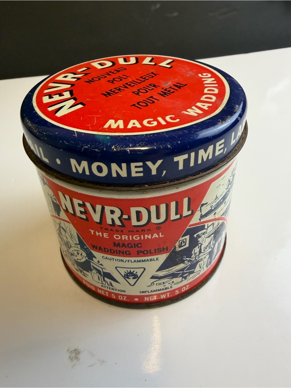 Vintage Nevr-Dull Magic Wadding Polish - Red and Blue Tin